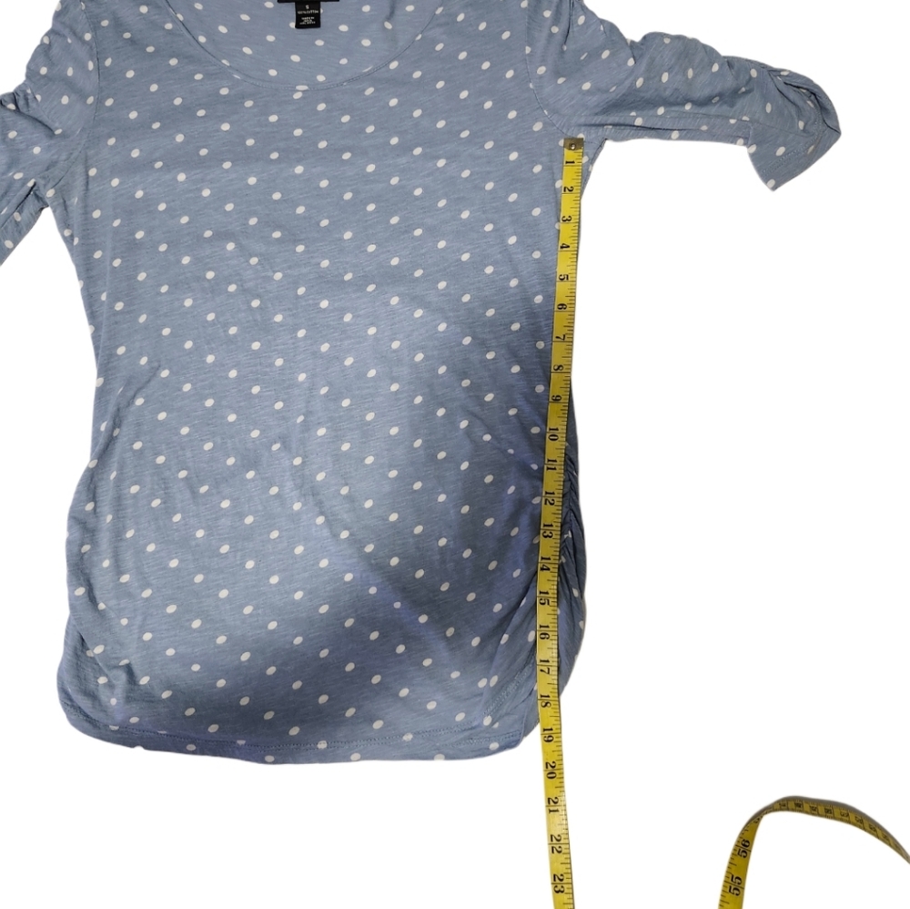 Style & Co. Blue Polka Dot Ruched Top/Shirt 3/4 Sleeve Women's Size Small - Picture 7 of 10